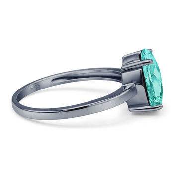 Solitaire Engagement Ring Oval Black Tone, Simulated Paraiba Tourmaline CZ 925 Sterling Silver